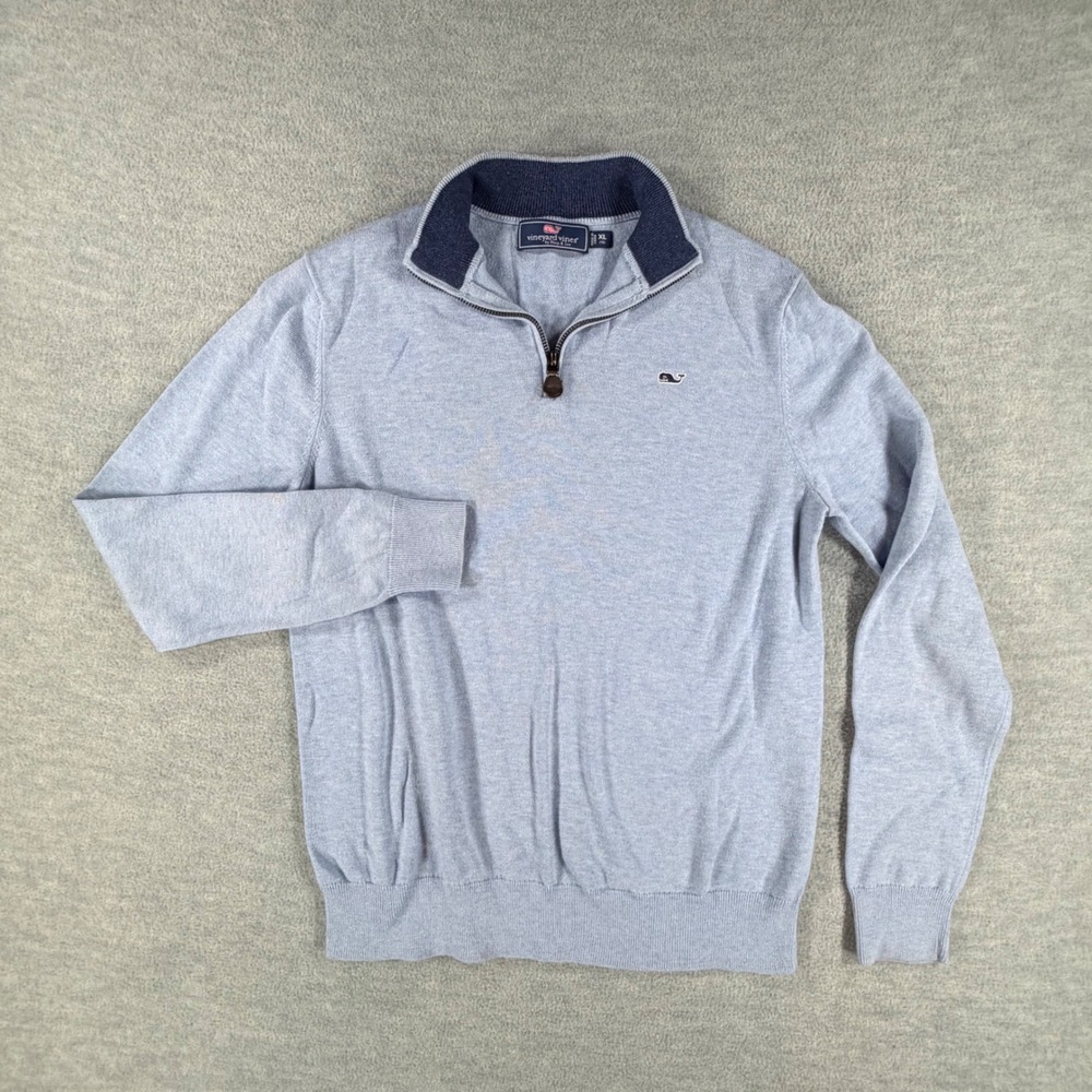 Lot 2 Vineyard Vines Quarter Zip Sweater boys teen XL 18 blue red preppy golf - Picture 2 of 11